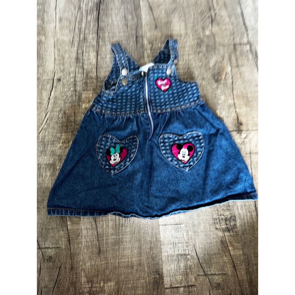 Vintage Y2K Disney Minnie & Mickey Mouse Denim Jumper Dress Girls 3T